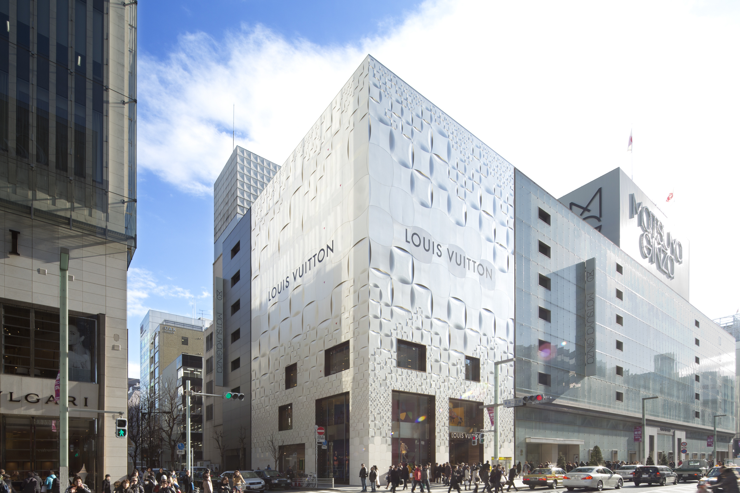 Louis Vuitton and Matsuya Ginza stores in Ginza district in Tokyo